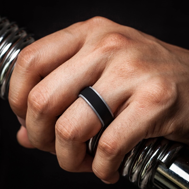 ThunderFit Anillos de boda de silicona para hombre, transpirable, 2