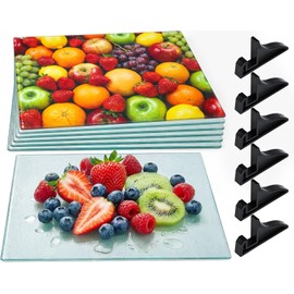 6 PCS 11"x8" Sublimation Glass Cutting Board with 6 Display Stands