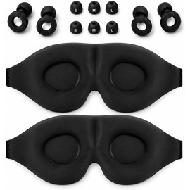 2 Pieza Antifaz para Dormir y 2 Pares Tapones Auditivos para Oidos, Sleep Mask 3D con Suave Seda C?moda Correa Ajustable, 360? de Oscurecimiento, Para Hombres y Mujeres, Para Yoga