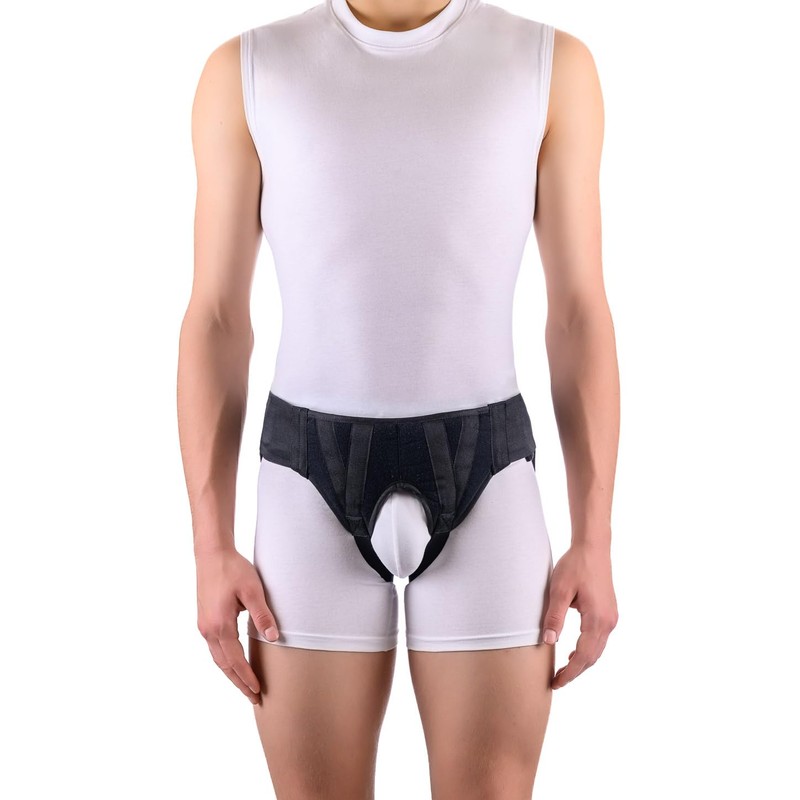 FlexaMed Double Inguinal Hernia Groin Belt with Compression Pads Black
