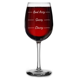 shop4ever Bad Assy Sassy Classy Pour Line Engraved Stemmed Wine Glass 16 oz. Gift for Her