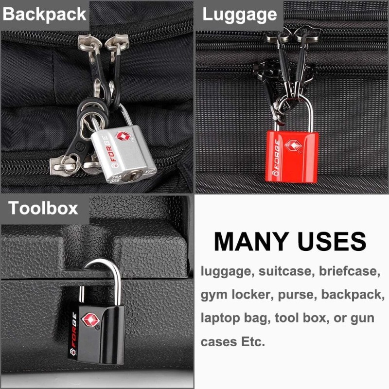 Forge Black 4 Pack TSA Approved Travel Luggage Locks Ultra-Secure