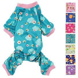 Dog Pajamas Soft Cotton Blend Jumpsuit Cute Pet Clothes for Small Medium Pet (Light Blue Bees, S: Length 12", Chest 14" - 17")