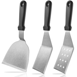 MUJINON Stainless Steel Spatula Set, Heavy Duty Brushed Large Metal Spatula for Kitchen Use Cookware Cast Iron Skillet, Frying Griddle Pancake Steak Meat Burger Egg, Pack of 3