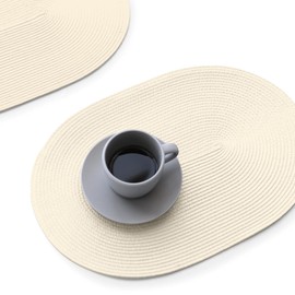 FunWheat Oval Braided Placemats Set of 4 Table Mats for Dining Tables Washable Heat Resistant Place Mats for Indoor Outdoor Use 12 x18 Inch(Oval Beige, 4pcs)