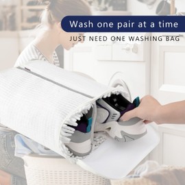 Huglist Shoe Washing Machine Bag - Unbloo Shoe Bag for Washing with Adjustable Shoe Trees, Laundry Shoe Bag for 2 Shoes, Fluffy Fiber, Wrap-around Cleaning, Olive-shaped Design, Durable Zipper