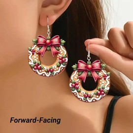 Eioi & Lmnm Double-Sided Acrylic Christmas Dangle Earrings for Women, Cute Christmas Drop Earrings, Lightweight Xmas Dangling Earrings, Santa Claus Dear Snowman Jingle Bell Wreath X-mas Earrings, Christmas Jewelry Gift (Wreath)