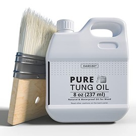 8 OZ Waterproof Tung Oil for Wood Finishing with Brush, 100 % Natural Pure Tung Oil with Good Penetration for Indoor and Outdoor, for Bare Wood Such as Wood Furniture, Wood Floor - by OAIEGSD