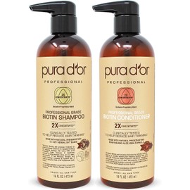 [Japanese Hair Shampoo] PURA D'OR Professional Hair Thinning Prevention 2x Concentrated Ingredients Shampoo   Conditioner, Sulfate Free, Natural Ingredients, Clinically Tested,