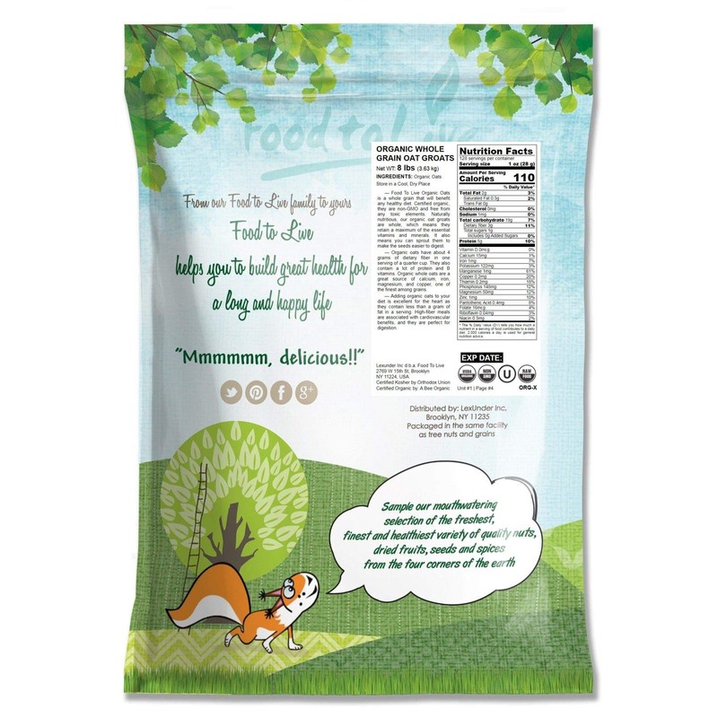 Organic Oat Groats, 8 Pounds — 100% Whole Grain, Non-GMO