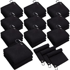 Batiyeer 30 Pcs Bulk Golf Towels for Golf Bags 16'' x 16'' Microfiber Fabric Golf Towel Waffle Pattern with Clip for Bags Men Mini Tournament Fitness Yoga Camping (Black)