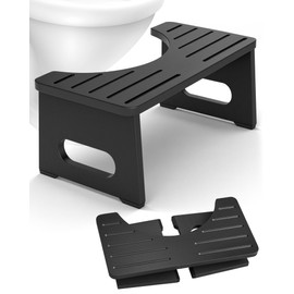 Yose Toilet Stool Foldable, 7 Inch Poop Stool for Bathroom, Toilet Stool Squat Adult, Thickened Bamboo Potty Stool with 400lb Support & Non-Slip Pads, for Better Bowel Health (1, Black)