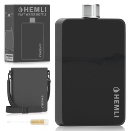 Hemli Flat Water Bottle with Carrying Case – Thin Square Travel Water Bottle Fits in Purses & Bags – Shatterproof BPA-Free Tritan Plastic – Leakproof Silicone Seal (Black)