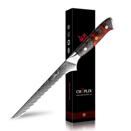 EmberSharp Series 6-inch Boning Knife 67 Layers Damascus Steel Blades with Solidified Wood & Red Resin Handles, Professional Kitchen Knives, Rust Resistant Design, Versatile for All Cooking Needs