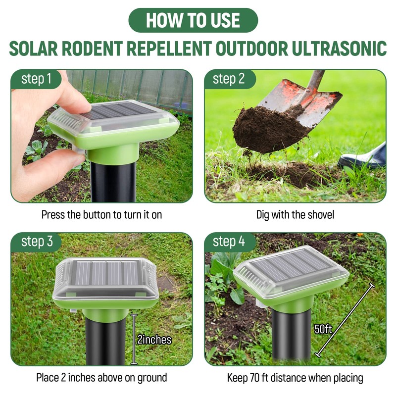 HiAnifri Ultrasonic Mole Repellent Outdoor, Solar-Powered Gopher Mole Repellent for
