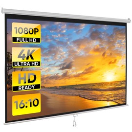 SEGAWE 100" Manual Pull Down Projector Screen 16:10 HD 4K with Hanging Hook, White