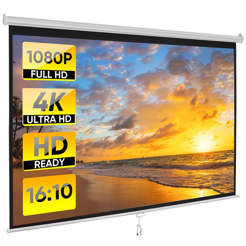 SEGAWE 100" Manual Pull Down Projector Screen 16:10 HD 4K