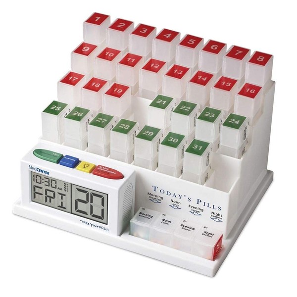 The Original Monthly Medication Organizer with Easy Set Reminder Clock by MedCenter