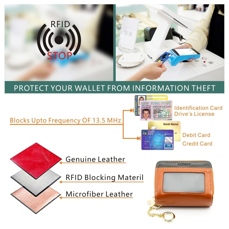 ANDOILT Small Genuine Leather Wallet for Women Men RFID Blocking
