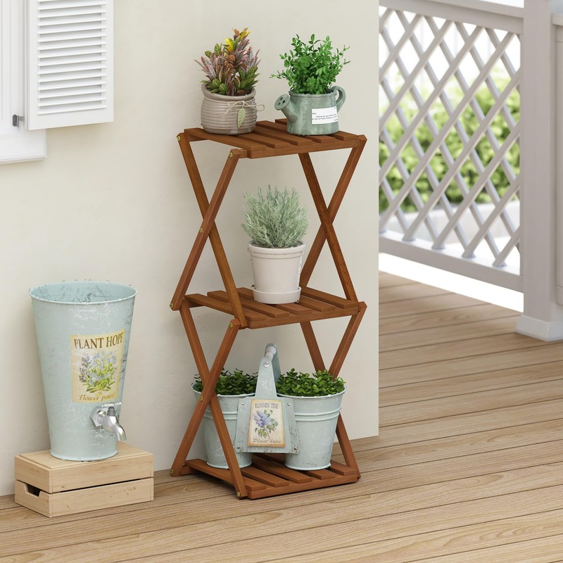 Furinno Tioman Outdoor Toolless Multipurpose Folding Display Shelf, Plant Stand,