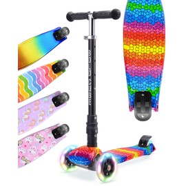 BOLDCUBE Big Fold | Three Wheel Scooter for Children Ages 5-10 Years | LED Wheels with Flashing Lights | Height Adjustable 65 to 89 cm | Rear Reflectors