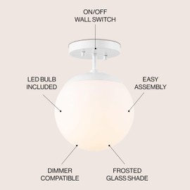 JONATHAN Y JYL7499H Marcel Bistro 7.75" 1-Light Bohemian Farmhouse Iron/Frosted Glass LED Semi Flush Mount, White for Bedroom, Living Room, Kitchen, Home Office, Kids Room