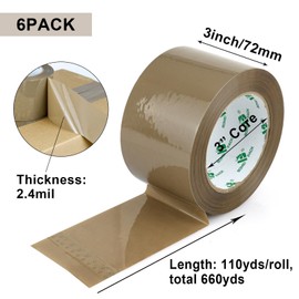 BOMEI PACK 3 inch Brown Packing Tape, 6 Refills Rolls Wide Packaging Tape for Moving, Shipping and Storage, 2.4 Mil x 110 Yards