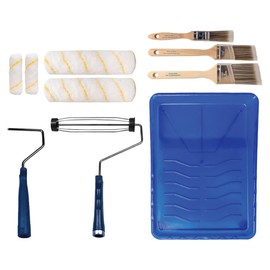 Vermeer Paint Roller Kit - 10-Piece All-in-One Plastic Tray with Rollers & Brushes Painting Set for All Paints & Stains
