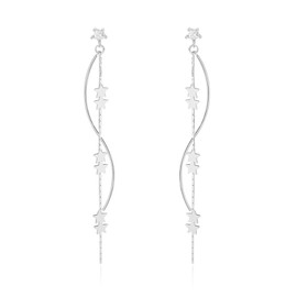 925 Sterling Silver Star Drop Earrings, Chain Threader Fashion Tassel Hypoallergenicity Long Chain Hook Dangling Earrings Hanging, Jewellery Gift for Birthday Anniversary Christmas
