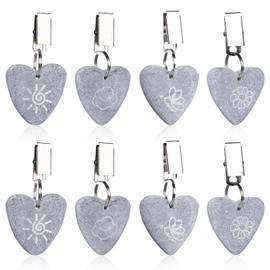 Pack of 8 Tablecloth Weights Natural Stone with Clip, Heart Shape Tablecloth Holder Outdoor with 4 Prints, Tablecloths Clips for Family Party, Garden Picnics, Camping, Parties, Weddings