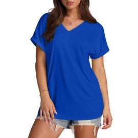 XIEERDUO Womens T Shirts Plus Size Summer Fashion Royal Blue Tops Y2K Leisure 2XL