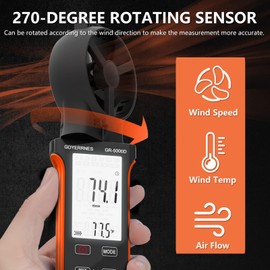 GOYERRNES Air Flow & Wind Speed Meter, Handheld CFM Anemometer with Waterproof Touch Button, CFM Meter Gauge Air Velocity Measuring Device for HVAC Outdoor [Rechargeable]