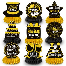 2026 New Year Party Honeycomb Centerpieces, 9pcs New Year Eve Party Honeycomb Centerpieces New Year Eva Table Decorations for 2026 New Years Decorations