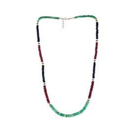 Silverly Women's 925 Sterling Silver Ruby Emerald Sapphire Pearl 45 47 cm Necklace, Sterling Silver, Ruby Sapphire Emerald