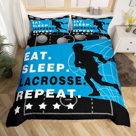 Feelyou Lacrosse Bedding Set Twin Size Kids Ball Gaming Comforter Cover Set for Boys Girls Teens Lacrosse Player Duvet Cover Sports Theme Bedspread Cover (No Comforter)
