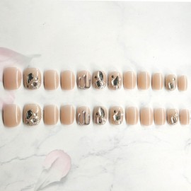 Hkanlre Short Press on Nails Silver Fake Nails Tips Full Cover Square False Nails for Women and Girls 24PCS