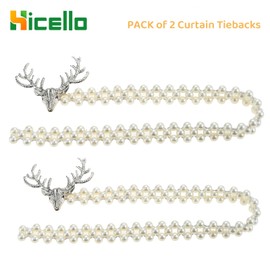 Hicello Silver Elk Curtain Tiebacks, Pair of Pearl Stretch Tie Backs, Decorative Curtain Holdbacks Drapery Stretch Rope