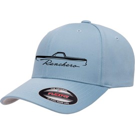 1968 1969 Ford Ranchero Truck Outline Design Flexfit 6277 Athletic Baseball Fitted Hat Cap LtBlue L/XL