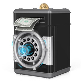 Yellcetoy Safe Children's Steering Wheel Money Box Children with Code Electric Safe Piggy Bank ATM Piggy Bank Birthday Christmas Gifts for Boys Girls 3 4 5 6 7 8+ Years Black