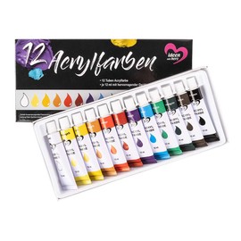 Acrylic Paint Set of 12 Tubes of 12ml 12 Colours Studio Quality | Perfect for Kids & Artists