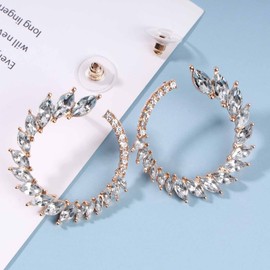 Yheakne Vintage Rhinestone Hoop Earrings Gold Round Circle Studs Earrings Bright Crystal Earrings Bling Wedding Earrings Jewelry for Women and Girls