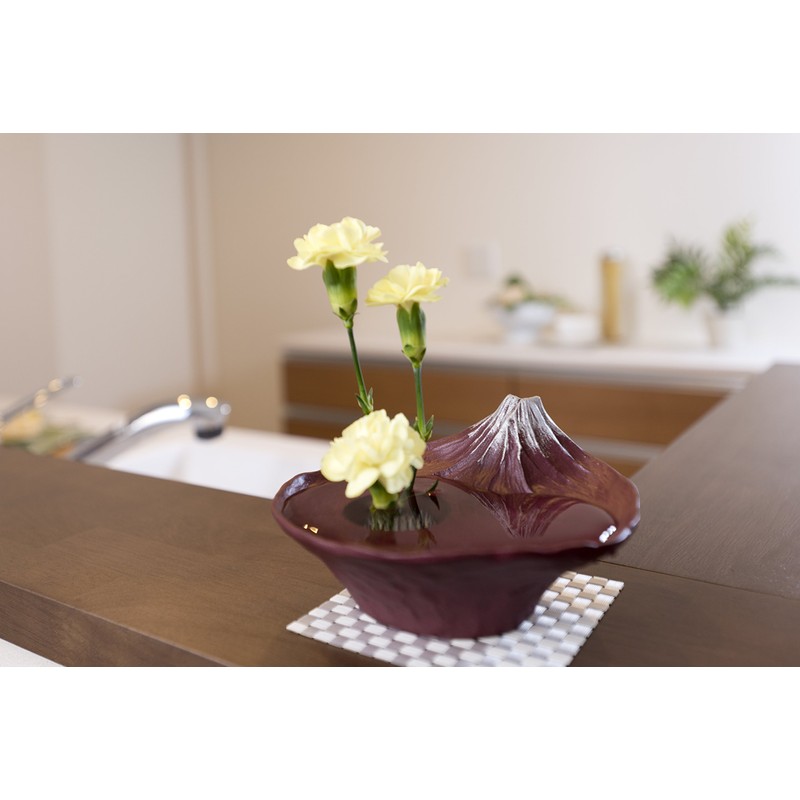 ナガエ(Nagae) 花器水盤 雫影さかさ富士 赤富士