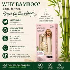 Sleep 'N Curl Sleep 'N Curl - Seda De Bambú Pura Biodegradable - Kit De Rizador De Cabello Sin Calor Con Tapa De Seda De Bambú Pura (Capó) Todo Natura