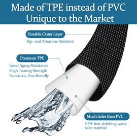 Gnimihz Garden Hose 50ft, Made of TPE(Not PVC), Ultra-Light & Flexible Water Hose with Solid Brass Fittings, Non-Shrinking, Easy to Storage, Drinking Water Safe Material, All-weather, Black, Newbox