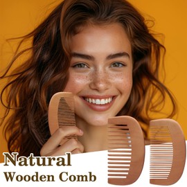 Wooden Comb Set of 2 – Wide & Fine Teeth for Detangling and Styling – Portable, Natural Wood for All Hair Type