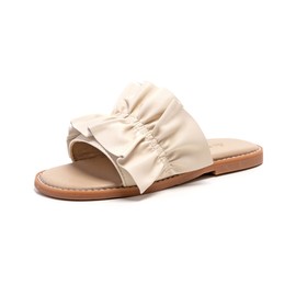 THEE BRON Toddler Girl Slipper Glitter Open Toe Slides Sandal Summer Beach Pool Shoes(AA380,Nude/2M)