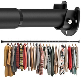 Closet Rods for Hanging Clothes 17 to 87 Inches Metal Adjustable Heavy Duty Black Closet Rod 1.3 Inches Diameter