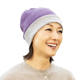 Aderance Hat, 100% Cotton, Reversible 2, Purple x Gray, Medical Use, For Hair Removal, 3 Colors, One Size Fits Most, Approx. 22.0 - 22.8 inches (56 - 58 cm), Stretchable, Washable, purple
