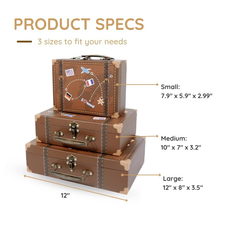 SLPR Paperboard Suitcases (Set of 3, Travel) | Decorative Boxes