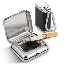 JIZZU Pocket Ashtray for On the Go Odour-Proof, Pack of 2 Stainless Steel Pocket Ashtray, Mini Portable Ashtray, Travel Ashtray Made of Metal, Ashtray with Lid and Key Ring